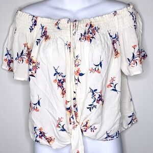 Jolt Floral Off the Shoulder Tie Front Crop Top M ~